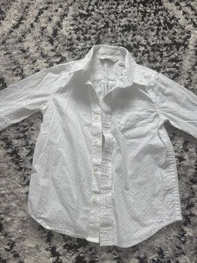 Janie and Jack White Button-Down Shirt with Tiny Navy Dots